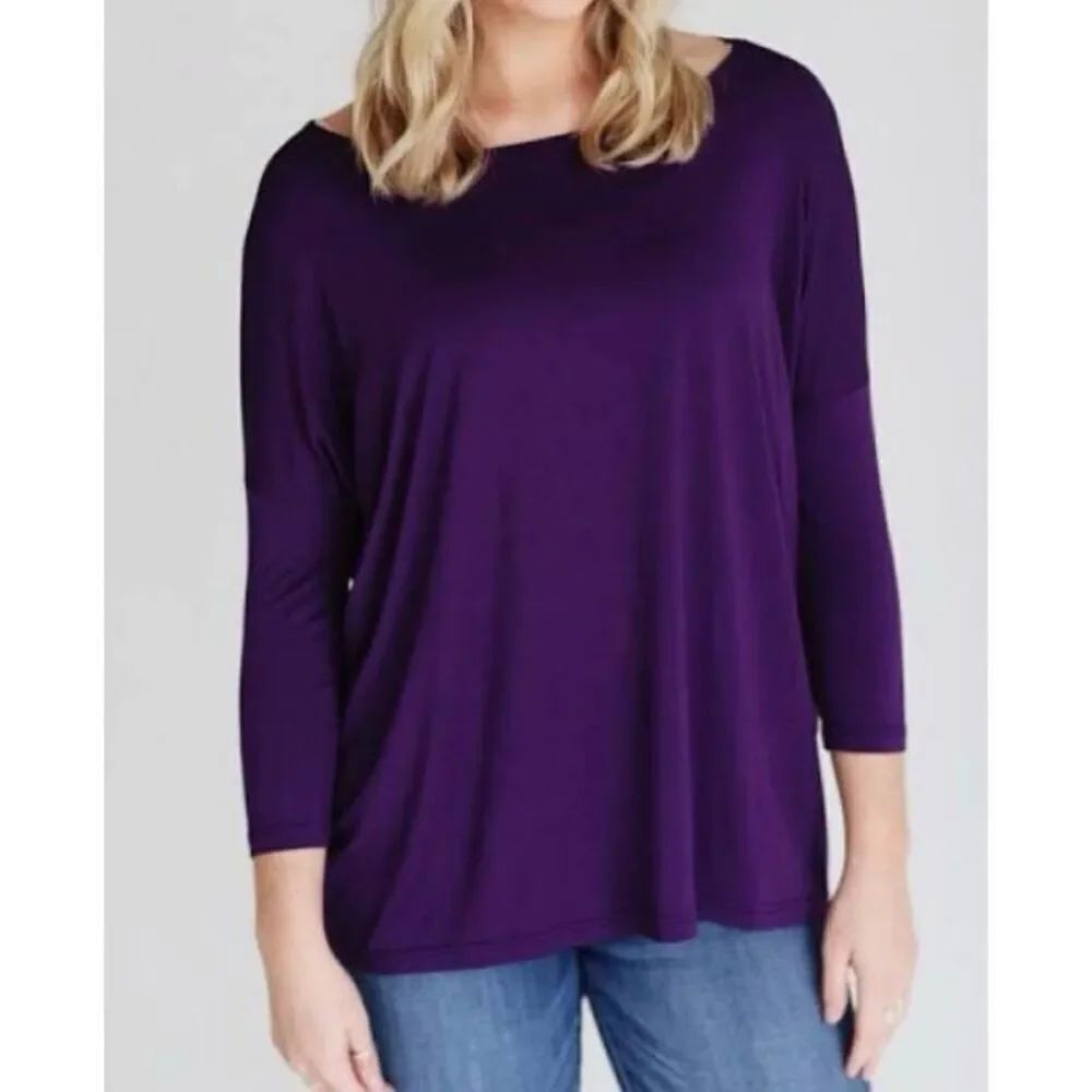 Piko 1988 Purple 3/4 Sleeve Bamboo Top Size Large